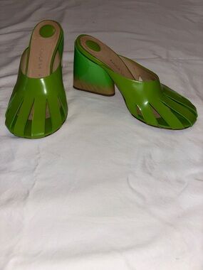 Angelo Figus Green Slip-On Women’s Patent Leather Heeled Mules 8.5